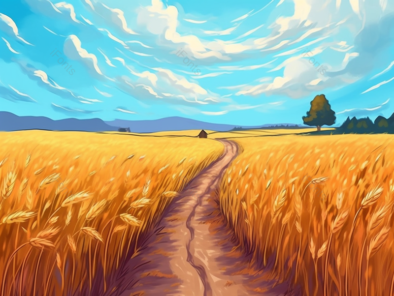 夏季天空自然风光芒种金色麦田插画农作物植物背景,插画/手绘图,插画/手绘图库,插画/手绘图下载,插画/手绘